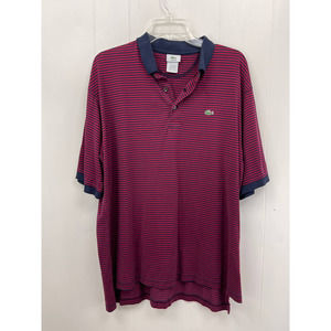 Lacoste Mens Polo Shirt Large Red Blue Striped Short Sleeve Collared Alligator